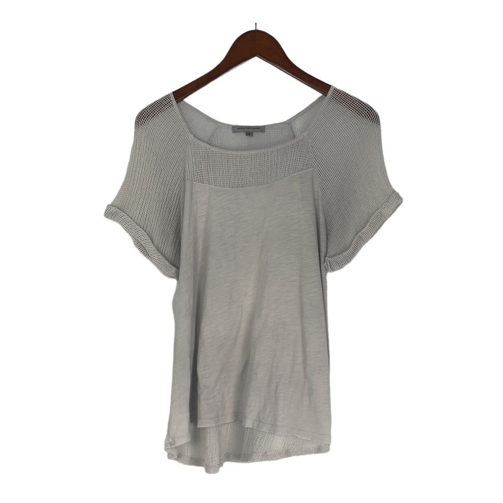 Anthropologie People Like Frank Mesh Net Back Top Blouse Small White Gray